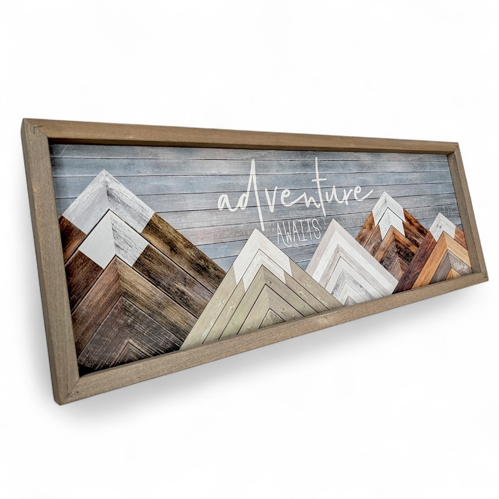 Adventure Awaits Wooden Sign Wall Art Marla Rae 8"x24" Mountain Decor Rustic EUC - Picture 3 of 6
